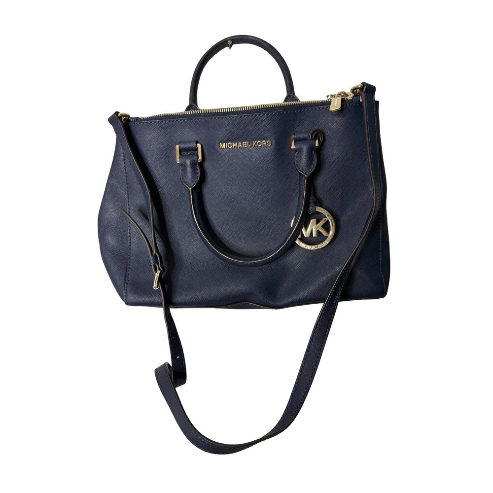 Michael Kors Selma Medium Navy Satchel Solid PVC Gold Plated Hardware